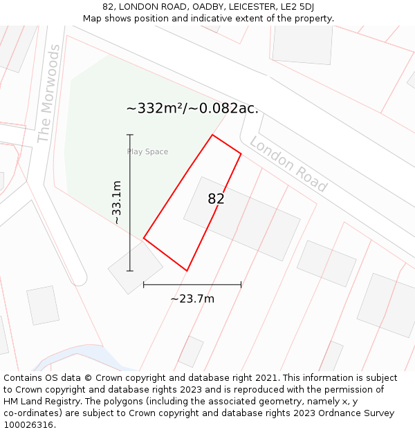 82, LONDON ROAD, OADBY, LEICESTER, LE2 5DJ: Plot and title map
