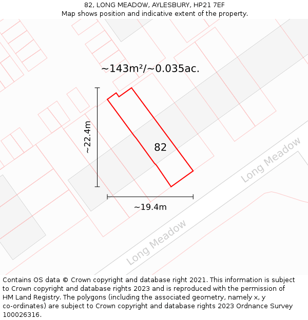 82, LONG MEADOW, AYLESBURY, HP21 7EF: Plot and title map