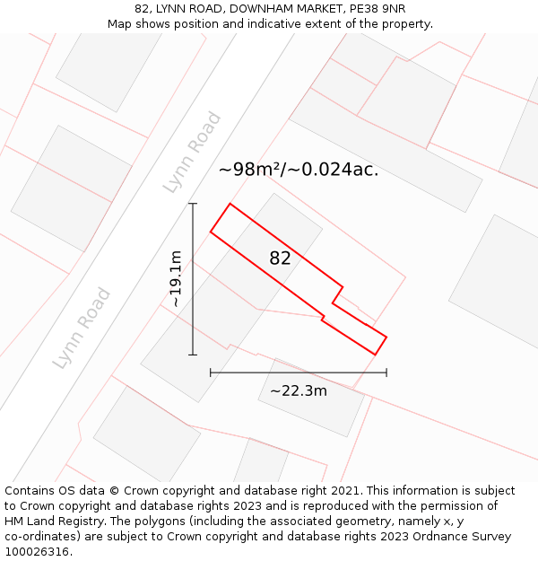 82, LYNN ROAD, DOWNHAM MARKET, PE38 9NR: Plot and title map