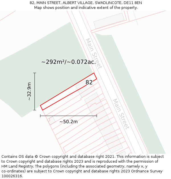 82, MAIN STREET, ALBERT VILLAGE, SWADLINCOTE, DE11 8EN: Plot and title map