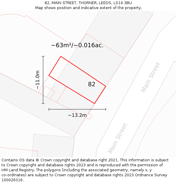 82, MAIN STREET, THORNER, LEEDS, LS14 3BU: Plot and title map