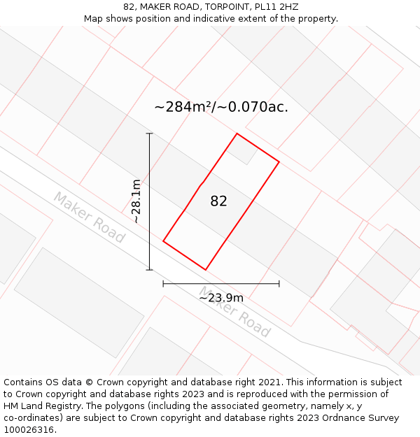 82, MAKER ROAD, TORPOINT, PL11 2HZ: Plot and title map