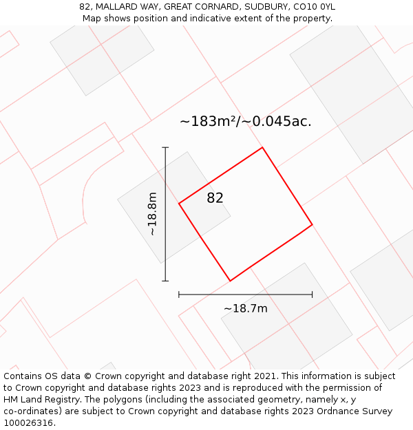 82, MALLARD WAY, GREAT CORNARD, SUDBURY, CO10 0YL: Plot and title map