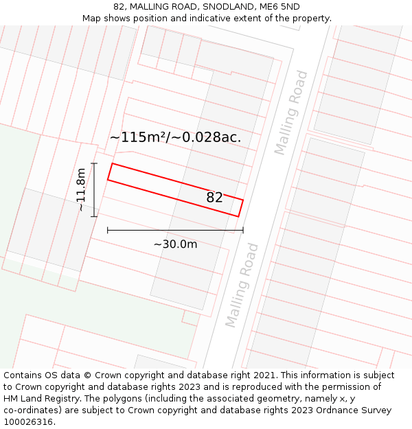 82, MALLING ROAD, SNODLAND, ME6 5ND: Plot and title map
