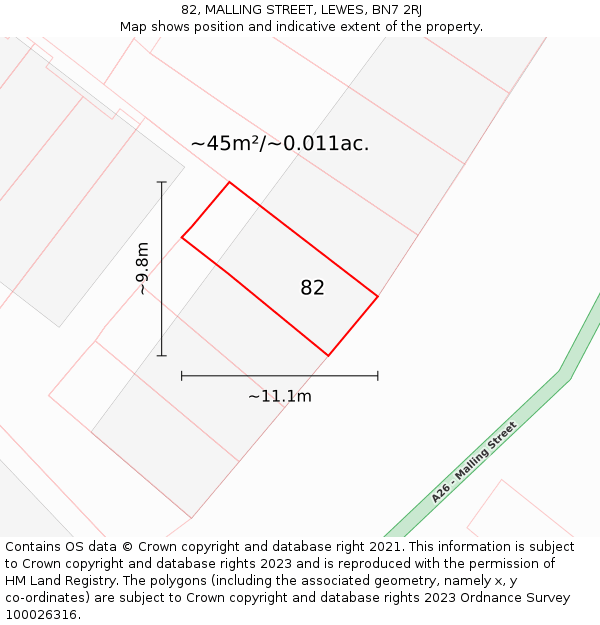 82, MALLING STREET, LEWES, BN7 2RJ: Plot and title map
