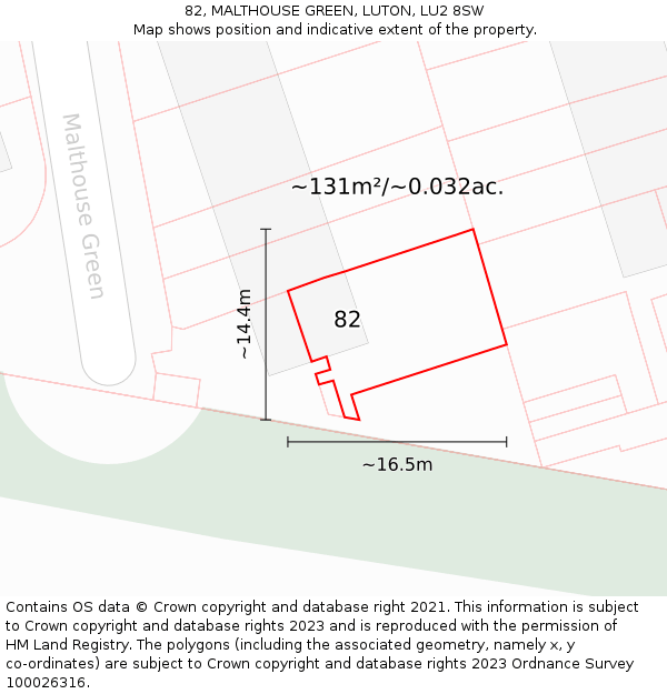 82, MALTHOUSE GREEN, LUTON, LU2 8SW: Plot and title map