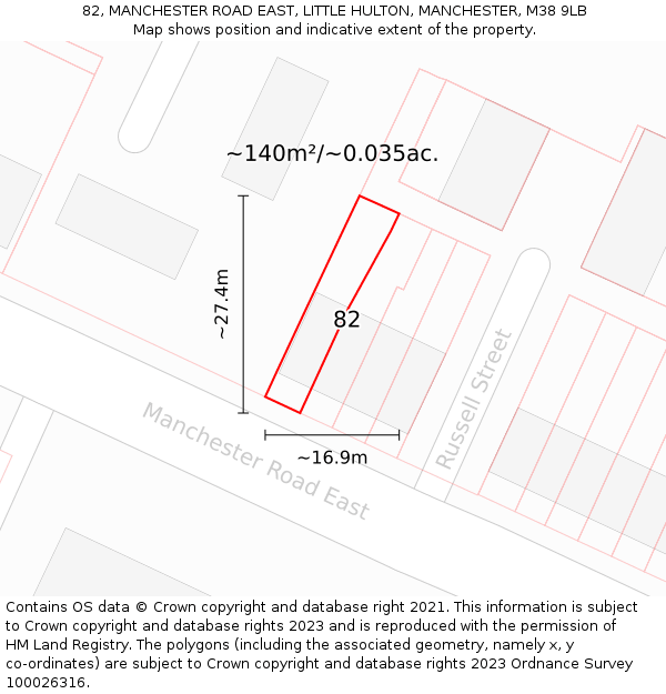 82, MANCHESTER ROAD EAST, LITTLE HULTON, MANCHESTER, M38 9LB: Plot and title map
