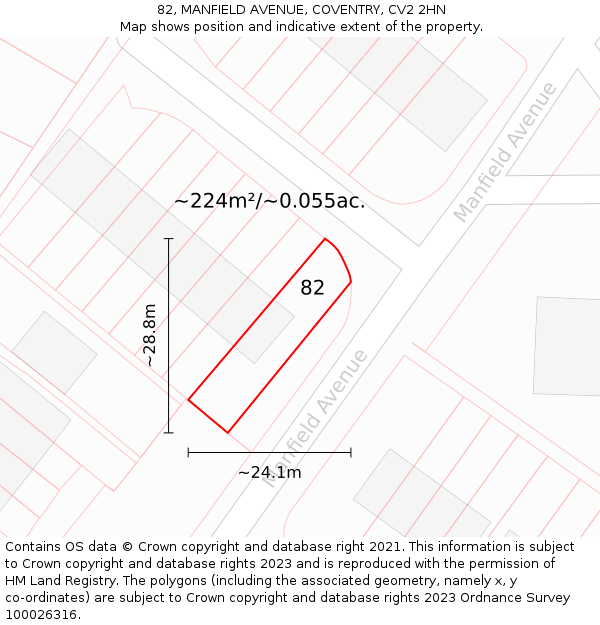 82, MANFIELD AVENUE, COVENTRY, CV2 2HN: Plot and title map