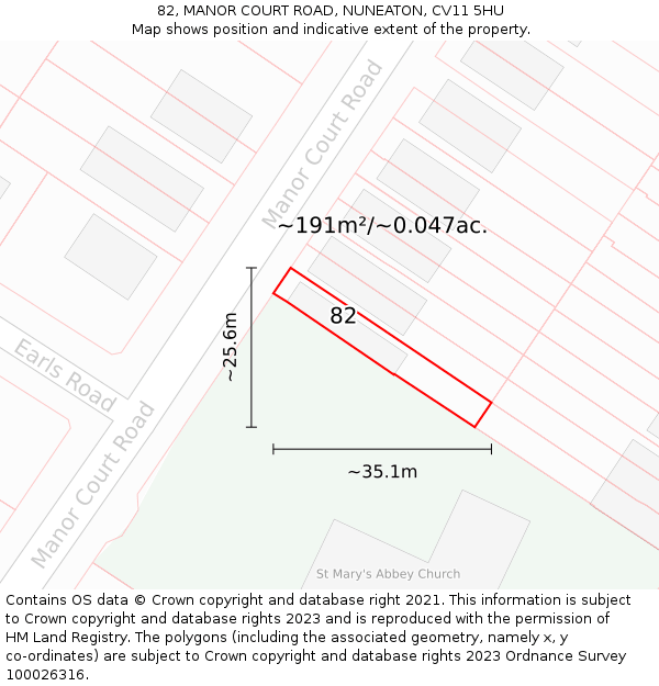 82, MANOR COURT ROAD, NUNEATON, CV11 5HU: Plot and title map