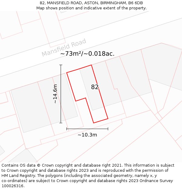 82, MANSFIELD ROAD, ASTON, BIRMINGHAM, B6 6DB: Plot and title map