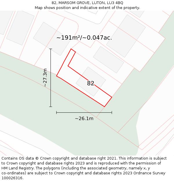 82, MARSOM GROVE, LUTON, LU3 4BQ: Plot and title map