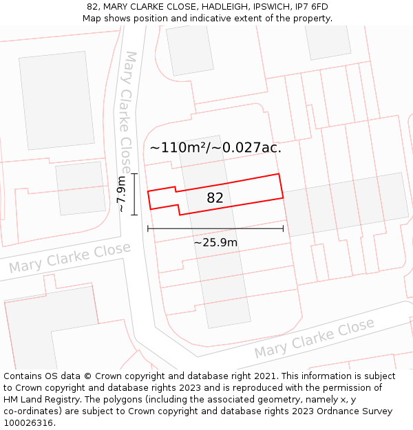 82, MARY CLARKE CLOSE, HADLEIGH, IPSWICH, IP7 6FD: Plot and title map