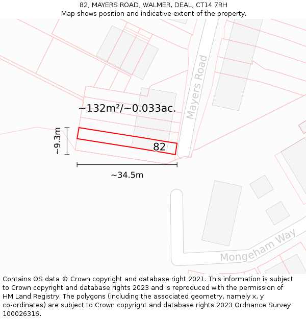 82, MAYERS ROAD, WALMER, DEAL, CT14 7RH: Plot and title map