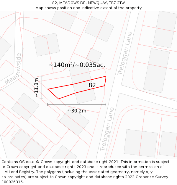 82, MEADOWSIDE, NEWQUAY, TR7 2TW: Plot and title map