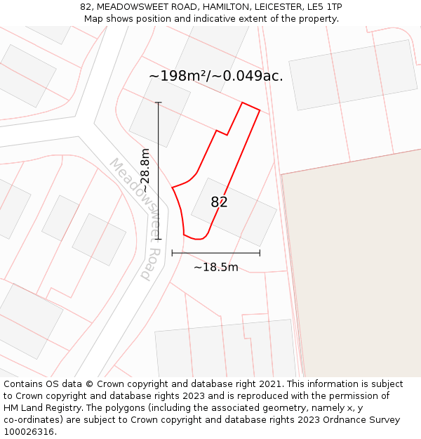 82, MEADOWSWEET ROAD, HAMILTON, LEICESTER, LE5 1TP: Plot and title map