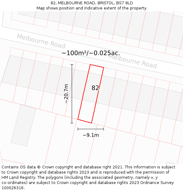 82, MELBOURNE ROAD, BRISTOL, BS7 8LD: Plot and title map