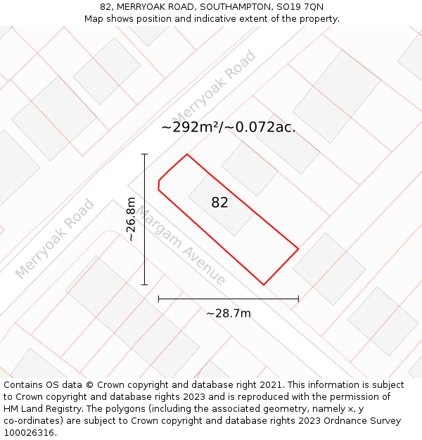 82, MERRYOAK ROAD, SOUTHAMPTON, SO19 7QN: Plot and title map