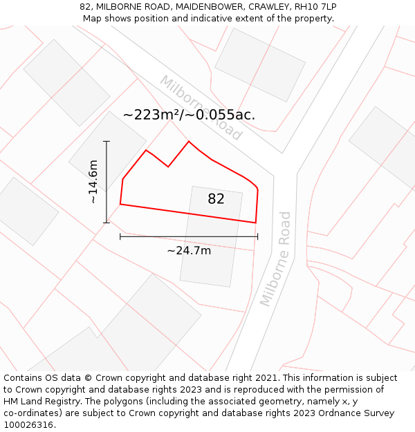 82, MILBORNE ROAD, MAIDENBOWER, CRAWLEY, RH10 7LP: Plot and title map