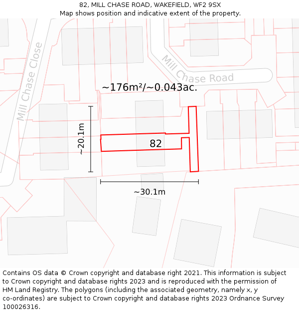 82, MILL CHASE ROAD, WAKEFIELD, WF2 9SX: Plot and title map