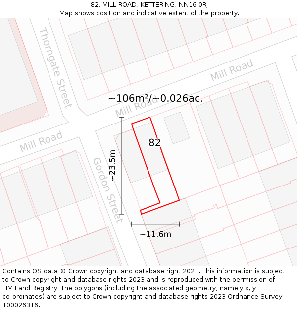 82, MILL ROAD, KETTERING, NN16 0RJ: Plot and title map