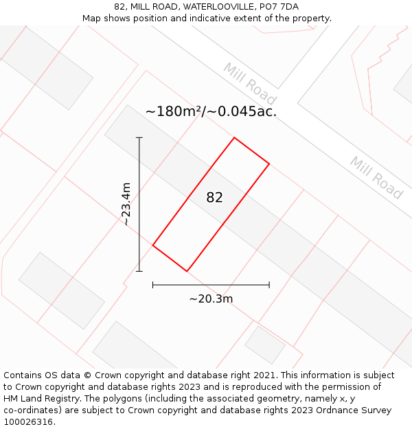 82, MILL ROAD, WATERLOOVILLE, PO7 7DA: Plot and title map