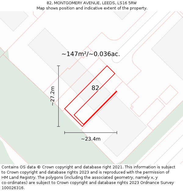 82, MONTGOMERY AVENUE, LEEDS, LS16 5RW: Plot and title map