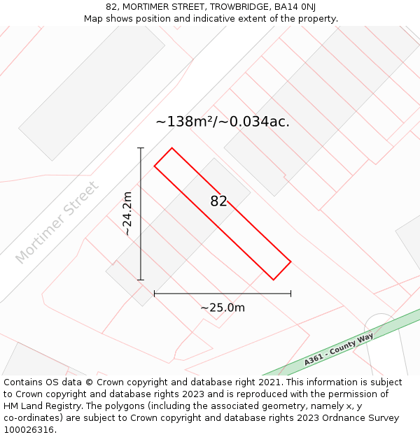 82, MORTIMER STREET, TROWBRIDGE, BA14 0NJ: Plot and title map