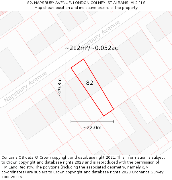 82, NAPSBURY AVENUE, LONDON COLNEY, ST ALBANS, AL2 1LS: Plot and title map