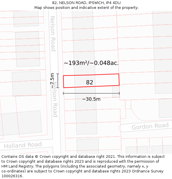 82, NELSON ROAD, IPSWICH, IP4 4DU: Plot and title map