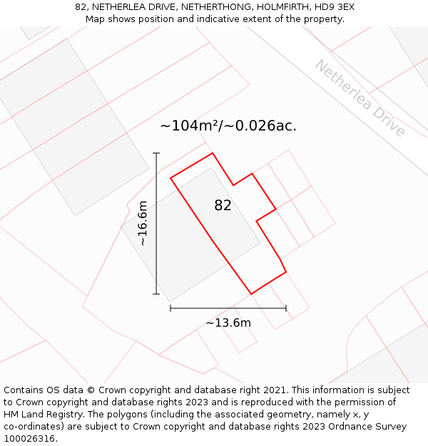 82, NETHERLEA DRIVE, NETHERTHONG, HOLMFIRTH, HD9 3EX: Plot and title map