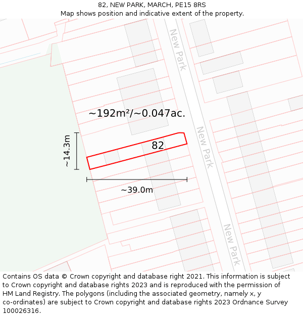 82, NEW PARK, MARCH, PE15 8RS: Plot and title map