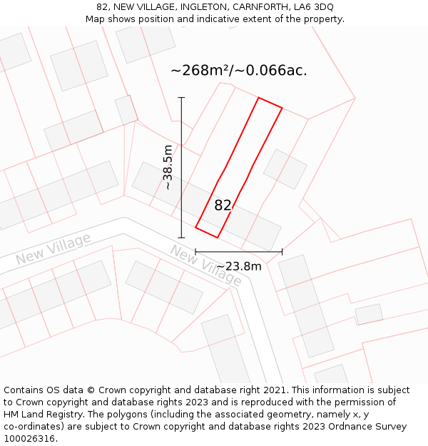 82, NEW VILLAGE, INGLETON, CARNFORTH, LA6 3DQ: Plot and title map