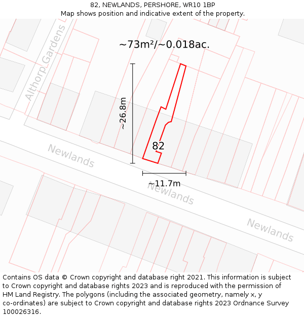 82, NEWLANDS, PERSHORE, WR10 1BP: Plot and title map