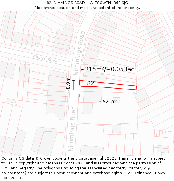 82, NIMMINGS ROAD, HALESOWEN, B62 9JG: Plot and title map