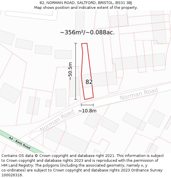 82, NORMAN ROAD, SALTFORD, BRISTOL, BS31 3BJ: Plot and title map