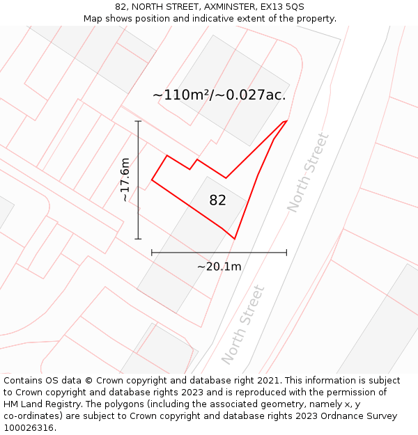 82, NORTH STREET, AXMINSTER, EX13 5QS: Plot and title map