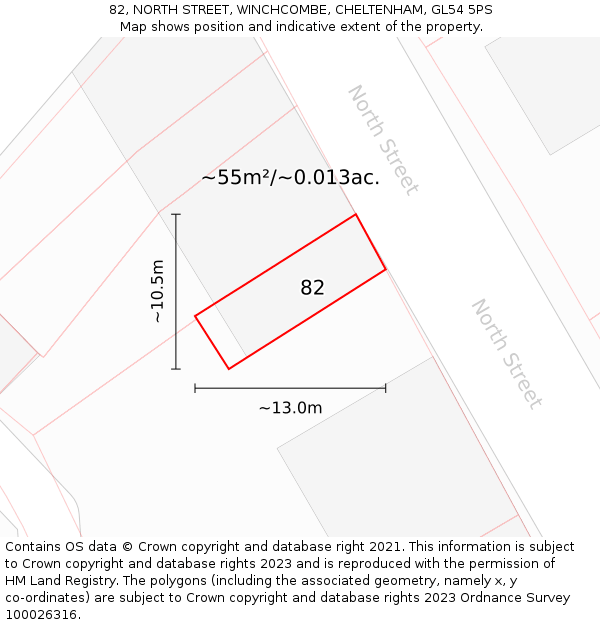 82, NORTH STREET, WINCHCOMBE, CHELTENHAM, GL54 5PS: Plot and title map