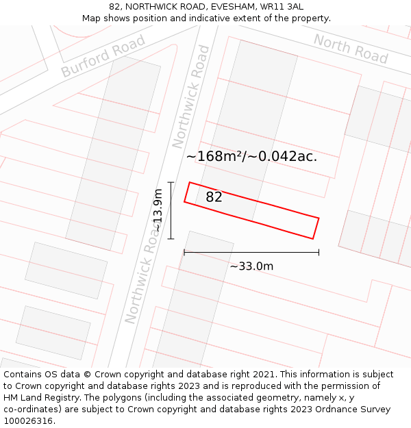 82, NORTHWICK ROAD, EVESHAM, WR11 3AL: Plot and title map
