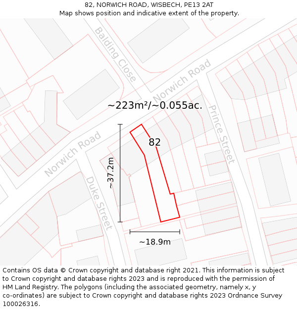 82, NORWICH ROAD, WISBECH, PE13 2AT: Plot and title map