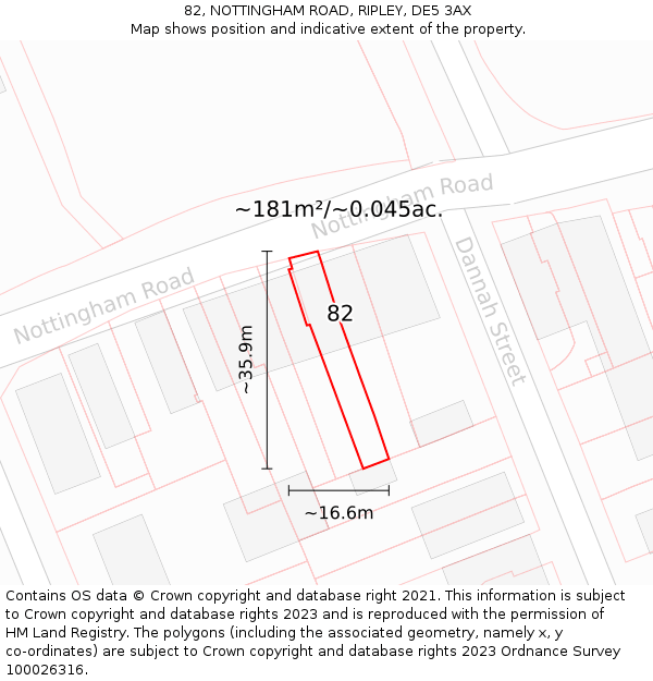 82, NOTTINGHAM ROAD, RIPLEY, DE5 3AX: Plot and title map