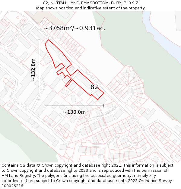 82, NUTTALL LANE, RAMSBOTTOM, BURY, BL0 9JZ: Plot and title map