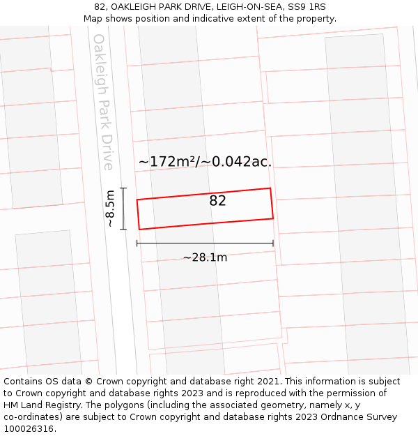 82, OAKLEIGH PARK DRIVE, LEIGH-ON-SEA, SS9 1RS: Plot and title map