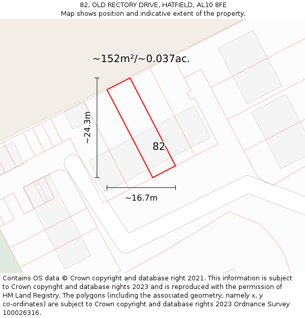 82, OLD RECTORY DRIVE, HATFIELD, AL10 8FE: Plot and title map