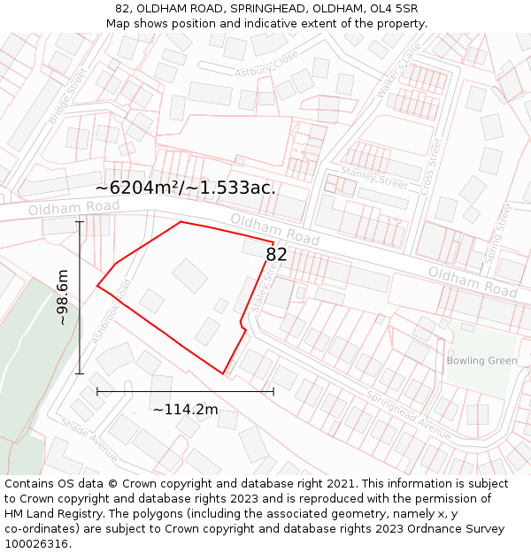 82, OLDHAM ROAD, SPRINGHEAD, OLDHAM, OL4 5SR: Plot and title map
