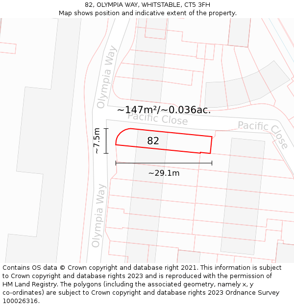 82, OLYMPIA WAY, WHITSTABLE, CT5 3FH: Plot and title map
