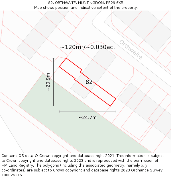 82, ORTHWAITE, HUNTINGDON, PE29 6XB: Plot and title map