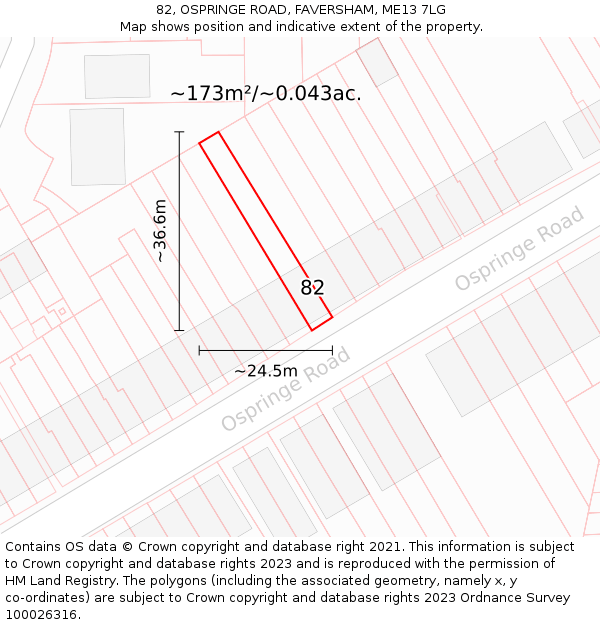 82, OSPRINGE ROAD, FAVERSHAM, ME13 7LG: Plot and title map