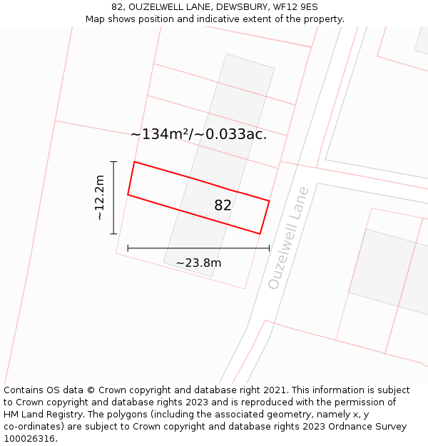 82, OUZELWELL LANE, DEWSBURY, WF12 9ES: Plot and title map