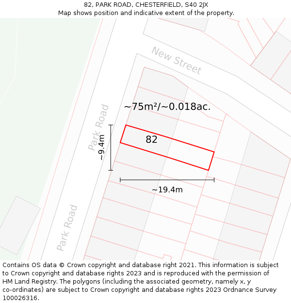 82, PARK ROAD, CHESTERFIELD, S40 2JX: Plot and title map