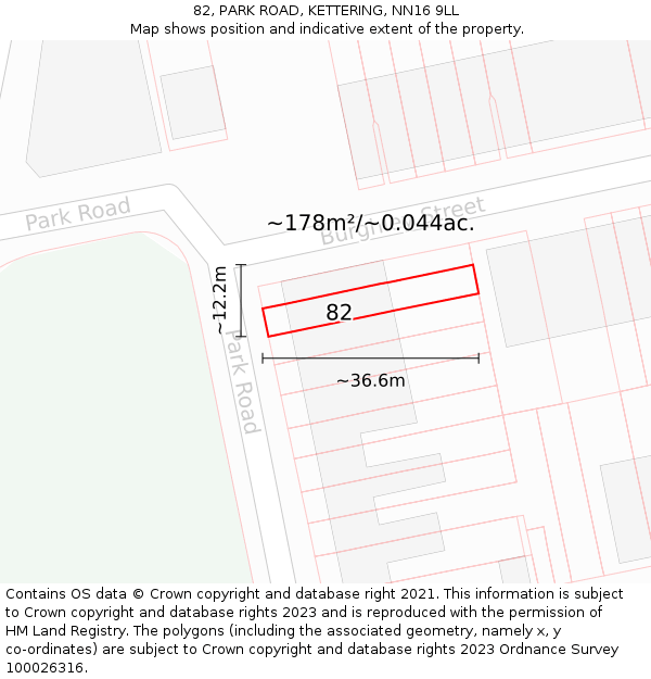 82, PARK ROAD, KETTERING, NN16 9LL: Plot and title map